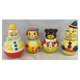 4 Plastic Roly-Poly Toys with Clown and Bear Designs