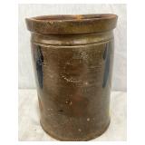 7” x 9”  Stamped J.M. Hickerson Brown Stoneware Crock with Cobalt Blue Decoration - Strasburg, VA 
