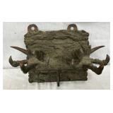Brass Wall-Mounted Hat Holder with Turkey Feet Motif, 8in x 9in