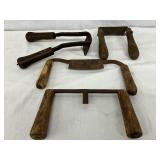 Four Vintage Hand Tools Including Draw Knives and Curved Handle Tools