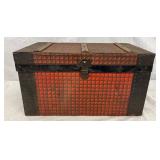 Wooden Storage Chest with Red Geometric Exterior and Removable Tray, 16″ x 9″