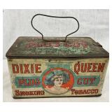 Dixie Queen Plug Cut Smoking Tobacco Tin with Lid and Handle, 8” x 4”