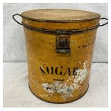 Yellow Painted Metal Sugar Canister with Handles, 9 1/2” x 10”
