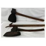 3 Vintage Hand Axes with Wooden Handles
