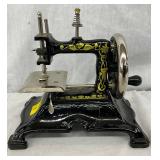 Small-Scale Cast Iron Hand-Crank Sewing Machine with Painted Floral Accents