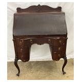 Mahogany Drop-Front Secretary Desk with Cabriole Legs and Brass Hardware