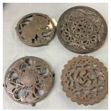 4 Cast Iron Trivets with Decorative Designs
