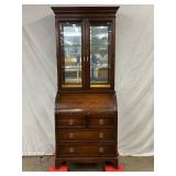 Mahogany Secretary with Glass and Drawers and Bracket Feet