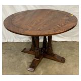 Round Oak Dining Table with Pedestal Base