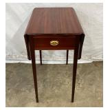 Mahogany Drop-Leaf Side Table with Drawer and Brass Pull