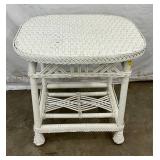 White Wicker Side Table with Shelf