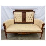 Carved Vintage Settee with Upholstered Back and Seat