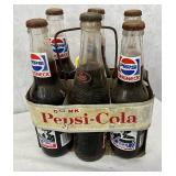 Pepsi-Cola Longneck Glass Bottles in Vintage 6-Bottle Carrier