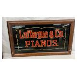 Laffargue & Co. Pianos Reverse on Glass Advertising Sign in Wooden Frame