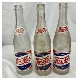 Three Vintage Pepsi Cola Glass Bottles, 12 FL. OZ.