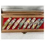 1980s Set of Eight Decorative Pocket Knives with Western theme
