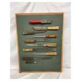Mounted Display of Assorted Vintage Knives 