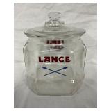 Small Glass Lance Jar with Crossed Arrows Design and Lid, 7 x 9