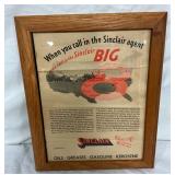 Framed 1932 Sinclair Gasoline Magazine Cover Advertisement, 13 1/2 x 16 1/2