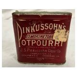 Unopened Early 1910 Pinkussohn’s Potpourri Tin Cigarette Can, 15-Cent, 3 1/2 x 3 Inches