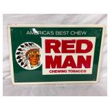 Embossed Metal Red Man Chewing Tobacco Sign, 18 x 12 Inches