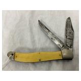 JC Higgins Double Blade Folding Pocket Knife with Yellow Handle