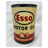 Esso 5-Quart Motor Oil Can with ‘Unexcelled’ Branding