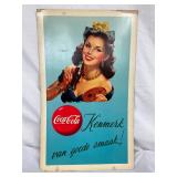 Coca-Cola Cardboard Advertisement Featuring Woman, 16 1/2 x 27 Inches