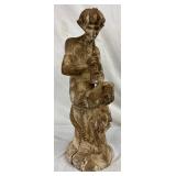 Carved Wooden Sculpture of Boy with Instrument, 31 Inches Tall