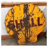 48-Inch Porcelain Shell Gasoline Sign with Rusted Patina