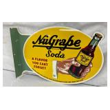 Tin NuGrape Soda Double-Sided Sign With Bottle Graphic
