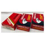 Three 9mm Luger Ammunition Boxes: Federal and American Eagle, 150 Rounds
