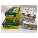 Four Boxes of Winchester and Remington 9mm Luger Ammunition, 200 Rounds Total
