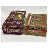 Two Boxes of 25 Auto Ammunition: Fiocchi and Speer Gold Dot, 70 Rounds Total