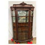 ORNATE OAK TRIPLE CURVED CHINA CLOSET 