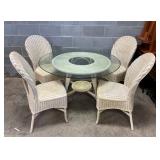 5PC. WICKER TABLE SET W/ GLASS TOP