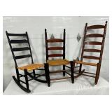 EARLY CANED BOTTOM CHAIR AND ROCKERS