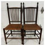 PAIR EARLY CANED BOTTOM CHAIRS
