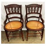 2 WALNUT CANE BOTTOM HIP CHAIRS