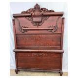 ORNATE OAK BED W/CARVINGS 