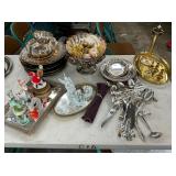 SILVERPLATE, FLATWARE, FIGURINES
