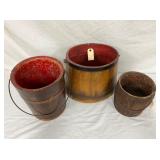 WOODEN RED INTERIOR BUCKET COPPER BANDS