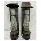 PAIR EARLY 21" URBANA WALL OIL LAMPS
