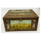 EARLY TIN TEA BOX NICE GRAPHICS