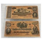Confederate $20 and $100 Banknotes
