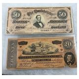 Confederate States $50 and $20 Notes
