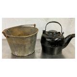 COPPER BUCKET, CAST KETTLE