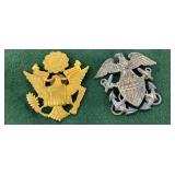 Two U.S. Military Insignia Medals, Sterling on One