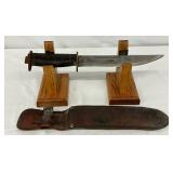 12-Inch Fixed-Blade Knife with Leather Sheath and Stand