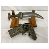 12-Inch Ornate War Knife with Scabbard and Display Stand